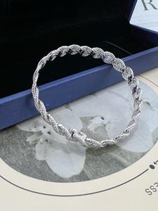 18K Gold Braided Twist Tennis <b>Bangle</b> Bracelet Channel <b>Set</b> Baguette Moissanite GRA Certified Hiphop Style Unisex Wedding - Product Image 5