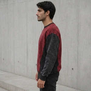 Acid <b>Wash</b> Crewneck Fleece Lined Heavyweight 220g 100% Cotton Solid Custom Made High Quality Men's Winter Casual Hoodie Pakistan - Product Image 3