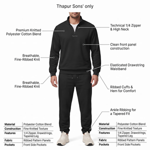 Chándal de punto de poliéster transpirable y ligero para hombre con cremallera de cuarto, ideal para invierno y ocio, con logo personalizado, modelo jogger en blanco, venta al por mayor. - Product Image 5