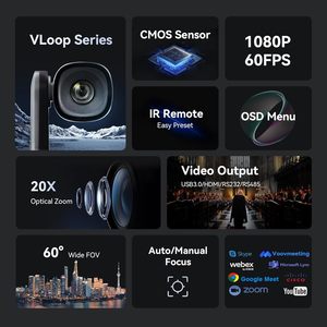 Caméra de conférence PTZ Tenveo VL20H 1080p60fps avec <span class=keywords><strong>zoom</strong></span> 20X, suivi automatique, préréglages faciles, caméra vidéo USB HDMI pour réunions <span class=keywords><strong>à</strong></span> <span class=keywords><strong>distance</strong></span> - Product Image 2