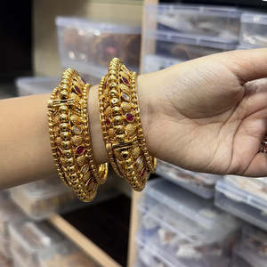 Openable <b>Bangles</b> <b>Set</b> Fashion Jewelry with Gold Plated Pota Stone Unique and Elegant Look - Product Image 1