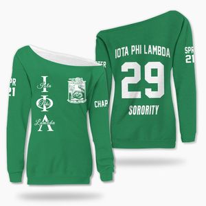 Sudadera Personalizada Iota Phi Lambda con Hombros Descubiertos, Color Verde Esmeralda, Sudadera de la Hermandad Iota Phi Lambda Desde 1929 - Product Image 3