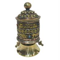 Ensemble Dorjee en laiton avec roue de prière sur le thème du Bouddhisme et gravure, pour la table mondiale