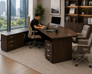 Escritorio Ejecutivo Moderno con Gabinete de Almacenamiento, Muebles de Oficina Contemporáneos para Oficina en Casa, Diseño de Madera Independiente - Product Image 1