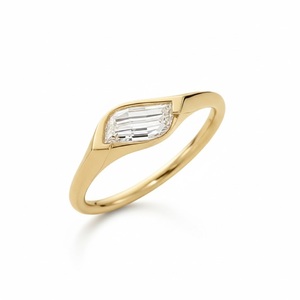 Anillo de compromiso solitario curvo de oro macizo de 18 quilates con diamante de corte llama cultivado en laboratorio y engaste de bisel, joyería fina para mujer, uso diario - Product Image 2