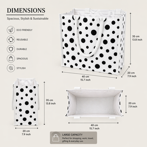 White Laminated Jute Tote <b>Bag</b> with Black Polka Dot Print Eco Friendly <b>Reusable</b> Shopping Carry <b>Bag</b> Large Size - Product Image 3