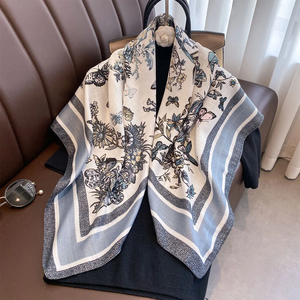 90*90cm Summer Thin Square Silk Scarf Women Party Floral Printed Breathable Quick Dry Luxury Beach <b>Shawl</b> <b>Wraps</b> Hijab Neckerchief - Product Image 2