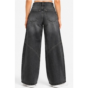 Vaqueros de mezclilla de cintura alta para mujer, corte bootcut con dobladillo dividido, azul medio, ajuste ceñido, bordados, 100% algodón - Product Image 3