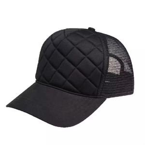 Black Quilted Mesh Trucker <b>Cap</b> 6-Panel Adjustable Unisex Casual Spring <b>Summer</b> Hat - Product Image 1
