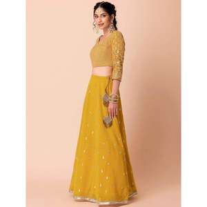 Paillettes jaunes attrayantes Georgette Haldi Wear Lehenga Choli - Product Image 4