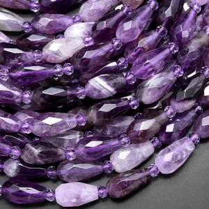 ลูกปัดอเมทิสต์สีม่วงธรรมชาติทรงหยดน้ำเจียระไนแบบเหลี่ยมเจาะรูแนวตั้งสำหรับทำต่างหูและเครื่องประดับ - Product Image 1