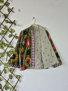 Holiday New Style Indian Soft <b>Velvet</b> Suzani Embroidered Short Duster Jacket,<b>Velvet</b> Bomber & Hippie <b>Coat</b> Winter Warm Outerwear - Product Image 3
