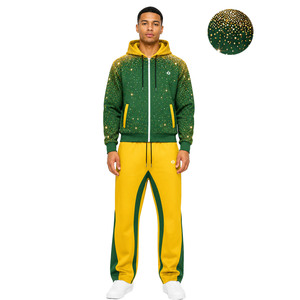 Custom Two Tone High Quality Color Block Full Zip Hoodies and Sweatpants Sets 100% Cotton Fleece Casual Regular Fit Activewear - Product Image 1