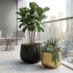 Pure Contemporary Handmade <b>Bronze</b> Floor <b>Vase</b> Set Gold Black Textured Modern Decorative Planters Outdoor Indoor Use - Product Image 3