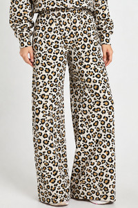 Pantalon large pour femme, imprimé léopard blanc et jaune, taille haute, coupe ample, décontracté, mode, pantalon de qualité supérieure, vêtements streetwear - Product Image 1