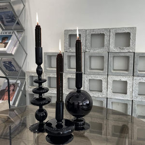 Porte-bougie en métal noir, ornement de luxe léger, sensation haut de gamme, formes géométriques, vase horizontal de chevet, décoration pour bougies - Product Image 2