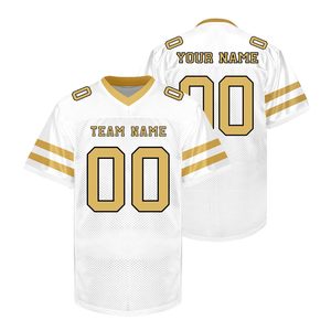 Men's White Gold Mesh V-Neck Football Jersey Short Sleeve Custom Sublimated Print Breathable Regular Fit All Seasons Sport - Product Image 1