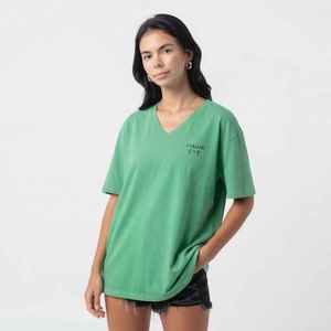 Women's Olive Green V-Neck Short Sleeve T-Shirt Loose Fit 100% Cotton Casual Jersey Logo <b>Top</b> - Product Image 1