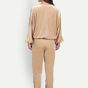 Women's Winter Solid <b>Flared</b> Fitted Two-Piece Tracksuit Set Velvet Velour Custom Cotton Anti-Bacterial Quick Dry Breathable - Product Image 2
