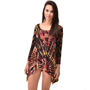 Vestido Túnica Tie Dye Pintado a Mano Estilo Boho, Rayón y Spandex, Ropa para Festivales - Product Image 1