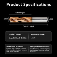 Foret en carbure monobloc 80L extra long, queue droite, HRC58, 2 cannelures, foret hélicoïdal CNC pour usinage des métaux sur machine de fraisage