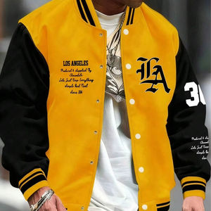 Blouson universitaire tendance pour homme, style streetwear, avec patchs en chenille brodés, en mélange de laine polaire épaisse, chaude et anti-boulochage - Product Image 1