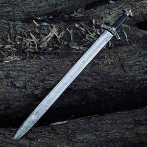 Épée viking professionnelle en acier Damas forgé à la main avec fourreau en bois, style médiéval nordique, lame de guerrier - Product Image 4