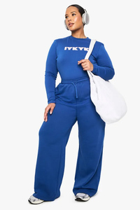 กางเกงจ็อกเกอร์ผู้หญิงสีน้ำเงินแบบขายส่งสั่งทำพิเศษ รุ่น IYKYK ทรงตรง ผ้าฟลีซ ป้องกันไฟฟ้าสถิต ใส่สบายในฤดูหนาว - Product Image 2