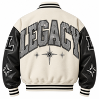 KOURPUR INTERNATIONAL Blouson universitaire noir pour homme en cuir PU avec logo perlé, style streetwear, coupe classique, col montant, entièrement doublé