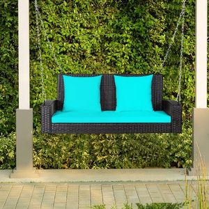 Sedia a Dondolo da Giardino per 2 Persone con Cuscini, Altalena in Rattan per Patio e Veranda - Product Image 1