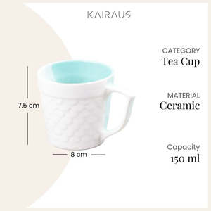 Set of 6 Fish Scale Textured Ceramic <b>Tea</b> <b>Mugs</b> Porcelain Vintage Style 90ml/200ml/220ml Cups for Afternoon <b>Tea</b> - Product Image 3