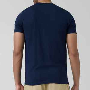 T-shirt à manches courtes pour homme, bleu marine, col rond, coupe classique, tricoté, 100% coton, couleur unie - Product Image 6