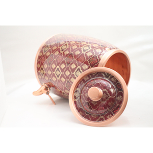Handcrafted Pure <b>Copper</b> Water Dispenser with Elegant Maroon Floral Print Leak-Proof Brass Tap for Home and Office Decor - Product Image 6