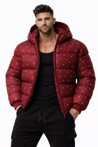 Blouson matelassé à capuche bordeaux pour homme – Manteau d'hiver léger style streetwear décontracté et chaud – Vente en gros - Product Image 5