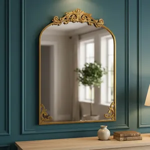 Luxury <b>Gold</b> Art Deco Wall <b>Mirror</b> with Carved Floral Crown Lighted Decor for Living Room Bedroom Hallway Diwali - Product Image 3