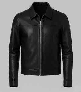 <b>Men</b> Rugged Leather <b>Jacket</b> Genuine Leather Casual Zip Front Durable Comfortable Outdoor Regular Fit Outerwear - Product Image 3