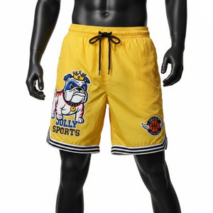 Shorts coupe-vent en polyester premium pour homme, style sport jaune, cordon de taille noir, logo brodé chenille personnalisé, shorts pour homme - Product Image 6