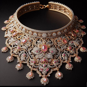 Exquisito collar floral de zafiro rosa y diamantes, disponible a precios de mayorista. Una pieza destacada para bodas y eventos de gala. - Product Image 2