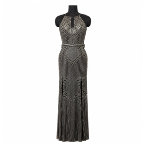 Luxury <b>Silver</b> Beaded Evening Gown for Women Halter Neck Sequin Formal Maxi <b>Dress</b> Elegant Party Wear Wedding Cocktail Prom <b>Dress</b> - Product Image 1