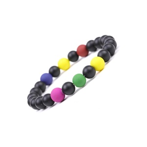Bracelet Perlé Hemasa Fashions avec Perles en Résine Noire en Forme de Boule, Serti de Couleurs Contrastées, Élastique, Unisexe, Décontracté et Sportif - Product Image 2