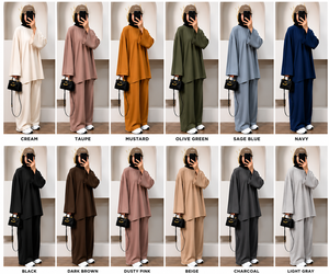 Women's Modest Oversized <b>Two</b> <b>Piece</b> Lounge Set Loose Fit Long Sleeve Top & Wide Leg Pants Matching Outfit Islamic Casual Wear - Product Image 6