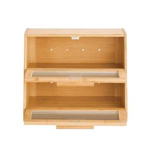 Large Capacity Double-Layer Bamboo <b>Bread</b> Storage Container Wavy Acrylic Door Panel Kitchen Counter <b>Wooden</b> Breadbox Holder <b>Bin</b> - Product Image 1