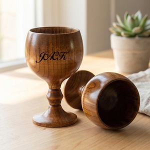 Tasse à thé ronde en bois entièrement personnalisée sans anse, gobelet avec gravure monogramme, design rétro durable, concept de tasse à thé par UO - Product Image 6