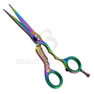 Ciseaux de coiffure professionnels noirs avec poignée ergonomique à triple anneau, bord convexe tranchant, ciseaux de barbier - Product Image 5