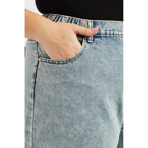 Shorts en jean décontractés pour femme, taille élastiquée, passants de ceinture, poches, boutons apparents, coupe décontractée, délavé, respirant, été, prix abordable, OEM - Product Image 5