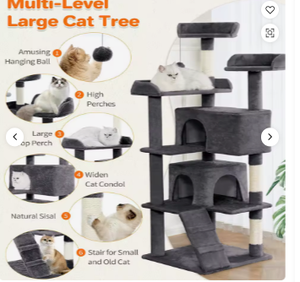 Árbol para Gatos Ecológico, Fabricado en EE. UU., para Interiores/Exteriores, con Múltiples Niveles, 2 Centros de Juego, Poste Rascador, Color Gris Moderno - Product Image 4