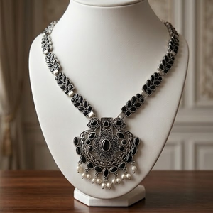 DIVYORO Women's LEAF-PATTERNED OXIDIZED SILVER Classic Adjustable Length <b>Statement</b> <b>Necklace</b> - Product Image 2