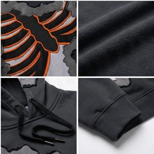 Sudadera con capucha extragrande para hombre North Approach con estampado de esqueleto y cuernos, diseño streetwear, negro, gris, naranja - Product Image 4