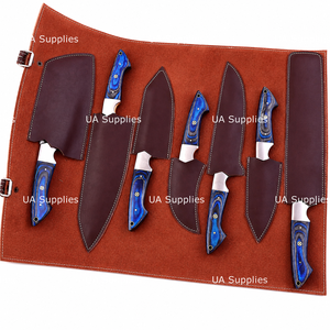UA Supplies – Ensemble de couteaux de chef en acier Damas forgé à la main, 7 pièces, manche en bois bleu, ambidextre, finition polie miroir, style japonais moderne - Product Image 4