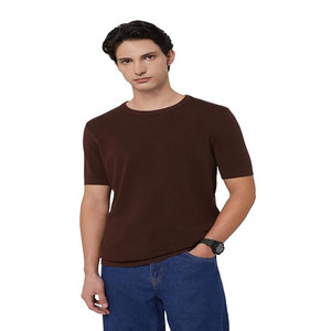 Camiseta de Punto de Manga Corta para Hombre, Color Marrón Sólido, Cuello Redondo, Corte Regular, Informal, de Algodón, Anti-Pilling, Secado Rápido, Talla Grande - Product Image 1